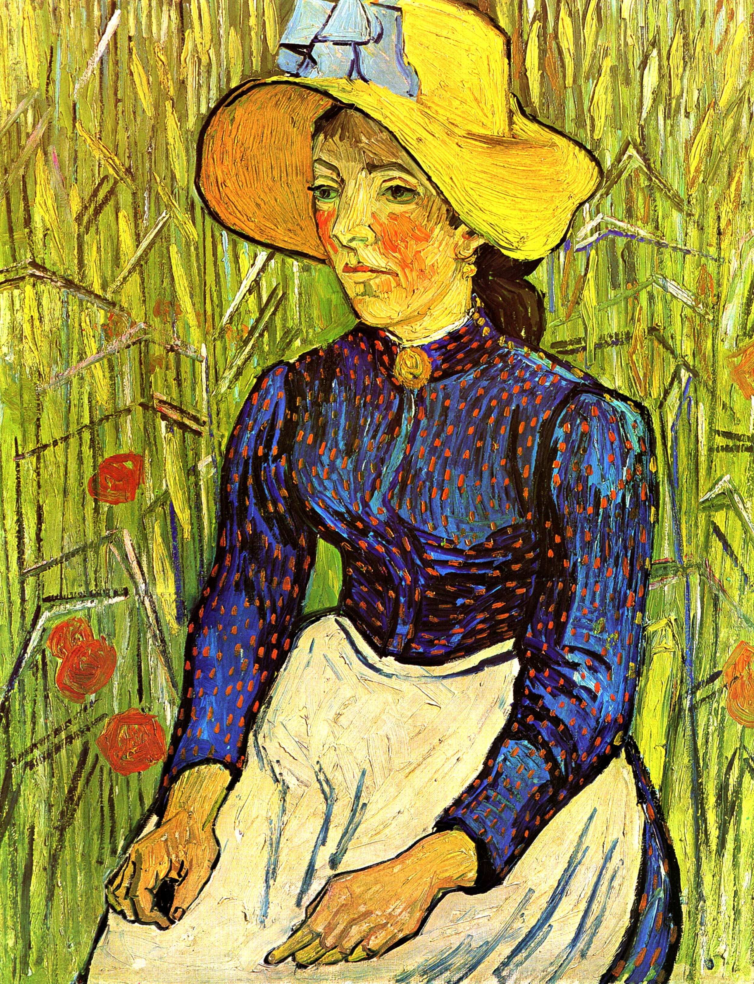 Картина Ван Гога Молодая крестьянка в соломенной шляпе в пшенице 1890